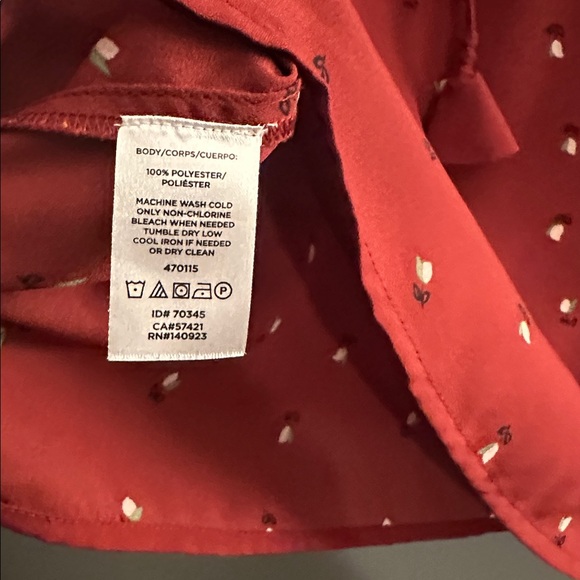 LOFT XS Burgundy Floral Tie Neck Blouse Cottagecore Boho Long Sleeve - Picture 7 of 8